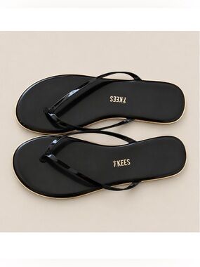 TKEES Patent Leather Flip Flop Sandals Black Sz 10 Minimalist Thong Slides